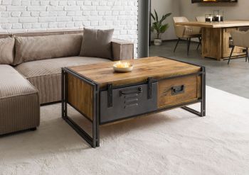 Couchtisch Mango 120x70x50 natur lackiert / Metall grau BLACKBURN #303.