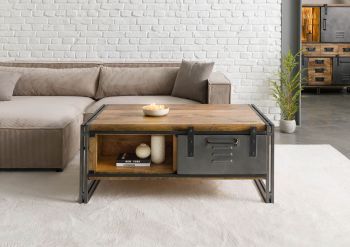 Couchtisch Mango 120x70x50 natur lackiert / Metall grau BLACKBURN #303.