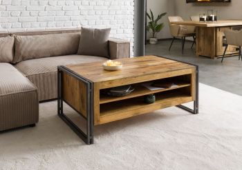 Couchtisch Mango 120x70x50 natur lackiert / Metall grau BLACKBURN #303.