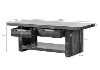 Couchtisch Sheesham 140x60x50 walnuss lackiert DUKE #121