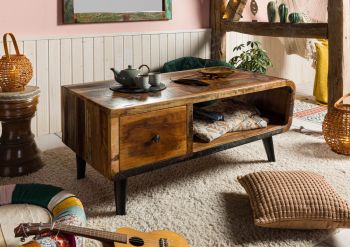 Couchtisch Altholz 120x60x53 mehrfarbig lackiert SIXTIES #106