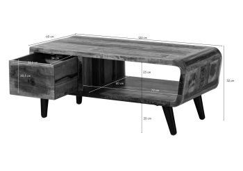 Couchtisch Altholz 120x60x53 mehrfarbig lackiert SIXTIES #106