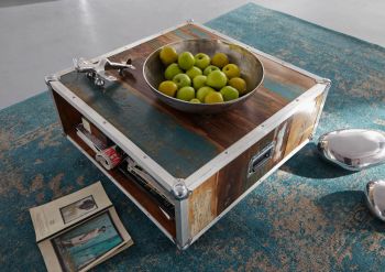 Couchtisch Altholz 80x80x42 mehrfarbig lackiert INDUSTRIAL #101