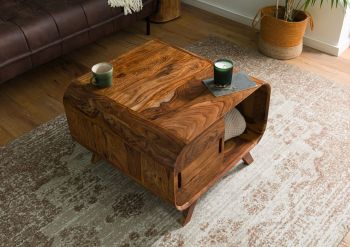 Couchtisch Sheesham 70x70x50 hellbraun lackiert MAILAND #133
