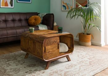 Couchtisch Sheesham 70x70x50 hellbraun lackiert MAILAND #133