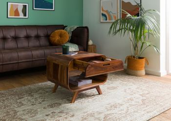 Couchtisch Sheesham 60x50x50 dunkelbraun lackiert MAILAND #230