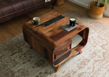 Couchtisch Sheesham 70x70x50 dunkelbraun lackiert MAILAND #233