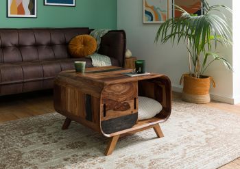 Couchtisch Sheesham 70x70x50 dunkelbraun lackiert MAILAND #233