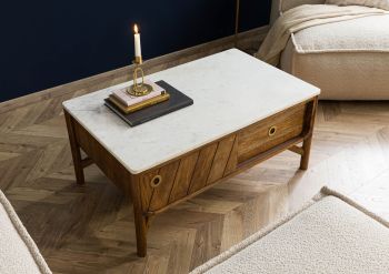 Couchtisch Mango 100x60x45 braun geölt / echter Marmor LOS ANGELES #05