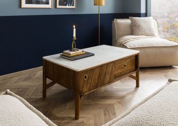 Couchtisch Mango 100x60x45 braun geölt / echter Marmor LOS ANGELES #05
