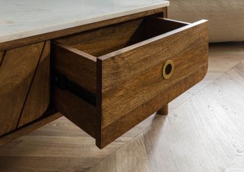 Couchtisch Mango 100x60x45 braun geölt / echter Marmor LOS ANGELES #05