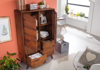 Kommode Sheesham 90x40x145 walnuss lackiert MALMÖ 2 #110