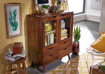 Highboard Sheesham 90x40x110 walnuss lackiert MALMÖ 2 #113