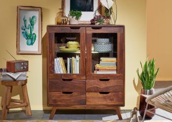 Highboard Sheesham 90x40x110 walnuss lackiert MALMÖ 2 #113