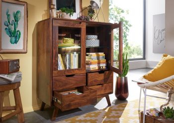 Highboard Sheesham 90x40x110 walnuss lackiert MALMÖ 2 #113