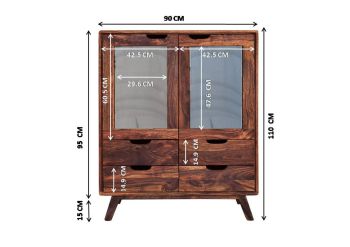 Highboard Sheesham 90x40x110 walnuss lackiert MALMÖ 2 #113