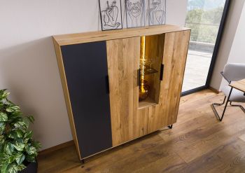 Highboard Wildeiche mit Glastür 142x43x145 natur geölt LINDAU #117