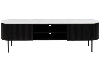 TV-Board Mango 220x36x51 schwarz lackiert / Marmor weiß BARCELONA #112