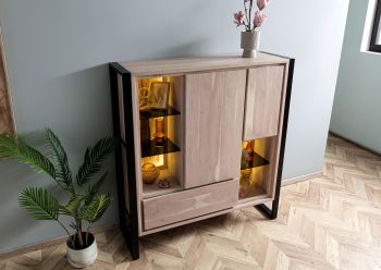 Highboard Akazie / Altholz 130x40x140 natur lackiert DENVER #100