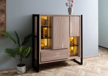 Highboard Akazie / Altholz 130x40x140 natur lackiert DENVER #100