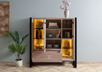Highboard Akazie / Altholz 130x40x140 natur lackiert DENVER #100
