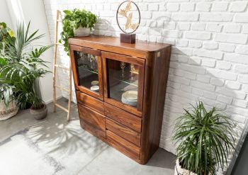 Highboard Sheesham 128x145x40 walnuss gewachst TORONTO #203