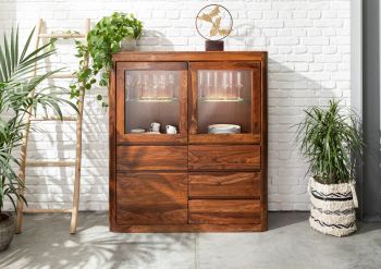 Highboard Sheesham 128x145x40 walnuss gewachst TORONTO #203