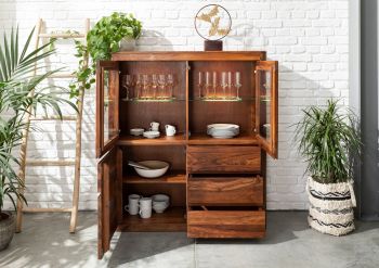 Highboard Sheesham 128x145x40 walnuss gewachst TORONTO #203
