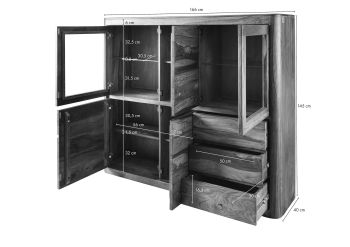 Highboard Sheesham 166x40x145 smoked cherry gebeizt TORONTO #104