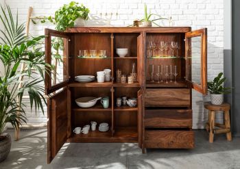 Highboard Sheesham 166x40x145 walnuss gewachst TORONTO #204