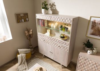 Highboard Akazie 120x42x160 weiß lackiert MOSAYK #215