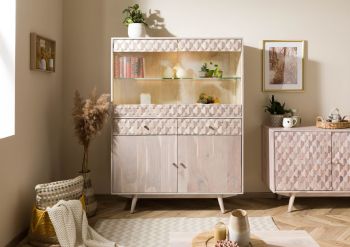 Highboard Akazie 120x42x160 weiß lackiert MOSAYK #215