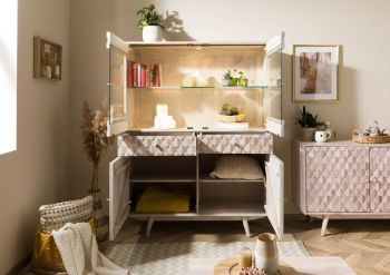Highboard Akazie 120x42x160 weiß lackiert MOSAYK #215