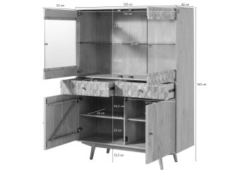 Highboard Akazie 120x42x160 weiß lackiert MOSAYK #215