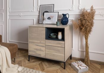 Kommode Akazie 90x45x85 grau-weiß geölt CHICAGO #08