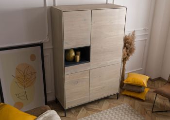 Highboard Akazie 111x45x175 grau-weiß geölt CHICAGO #09
