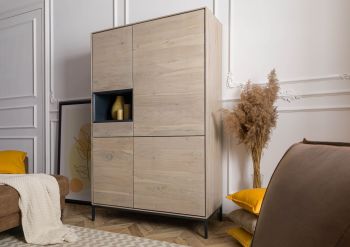 Highboard Akazie 111x45x175 grau-weiß geölt CHICAGO #09