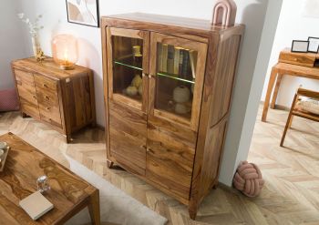 Highboard Sheesham 100x45x150 braun lackiert ANCONA #130
