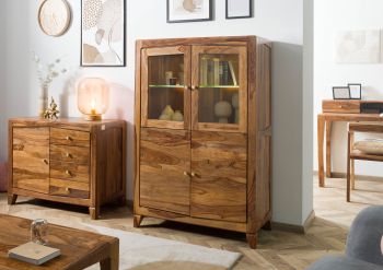 Highboard Sheesham 100x45x150 braun lackiert ANCONA #130