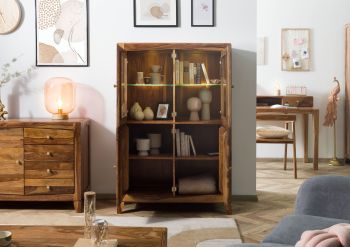 Highboard Sheesham 100x45x150 braun lackiert ANCONA #130