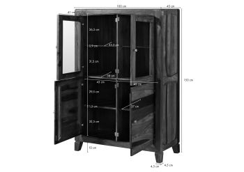 Highboard Sheesham 100x45x150 braun lackiert ANCONA #130