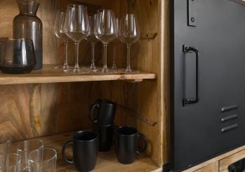 Highboard Mango 140x45x160 natur klar lackiert / Metall schwarz BLACKBURN #557