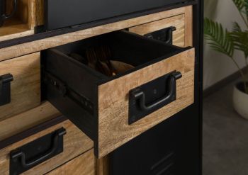 Highboard Mango 140x45x160 natur klar lackiert / Metall schwarz BLACKBURN #557