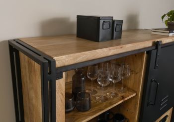 Highboard Mango 140x45x160 natur klar lackiert / Metall schwarz BLACKBURN #557
