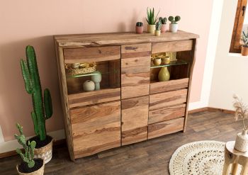 Highboard Sheesham 166x48x145 natur lackiert / sandgestrahlt PURE SHEESHAM #200