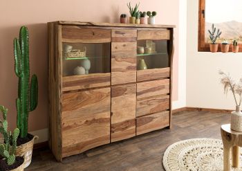 Highboard Sheesham 166x48x145 natur lackiert / sandgestrahlt PURE SHEESHAM #200