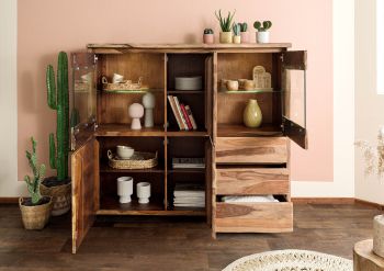 Highboard Sheesham 166x48x145 natur lackiert / sandgestrahlt PURE SHEESHAM #200
