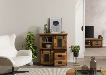 Highboard Mango / Altholz 90x45x100 natur lackiert RAILWAY LUX #122