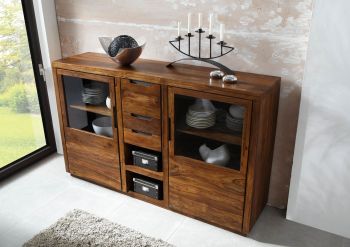 Highboard Sheesham 198x45x125 walnuss lackiert DUKE #113
