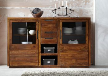 Highboard Sheesham 198x45x125 walnuss lackiert DUKE #113